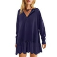 thumbnail image 1 of ZHUGeLI Women Oversized Sweatshirt Dress Trendy Patchwork Pleat Dress Long Sleeves Button Up Lapel Dressy Flowy Mini Dress, 1 of 2