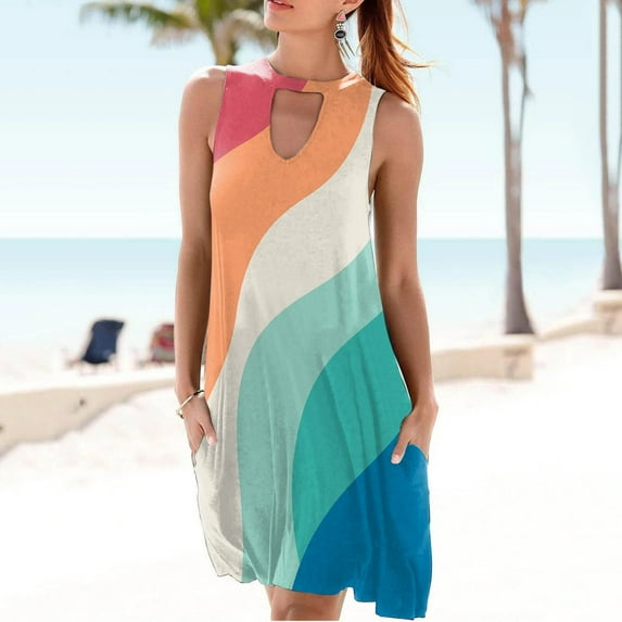 ZHUGeLI Women Summer Beach Dresses With Stylish Neckline Sleeveless Pocket Dress Up to 50% off Clearance