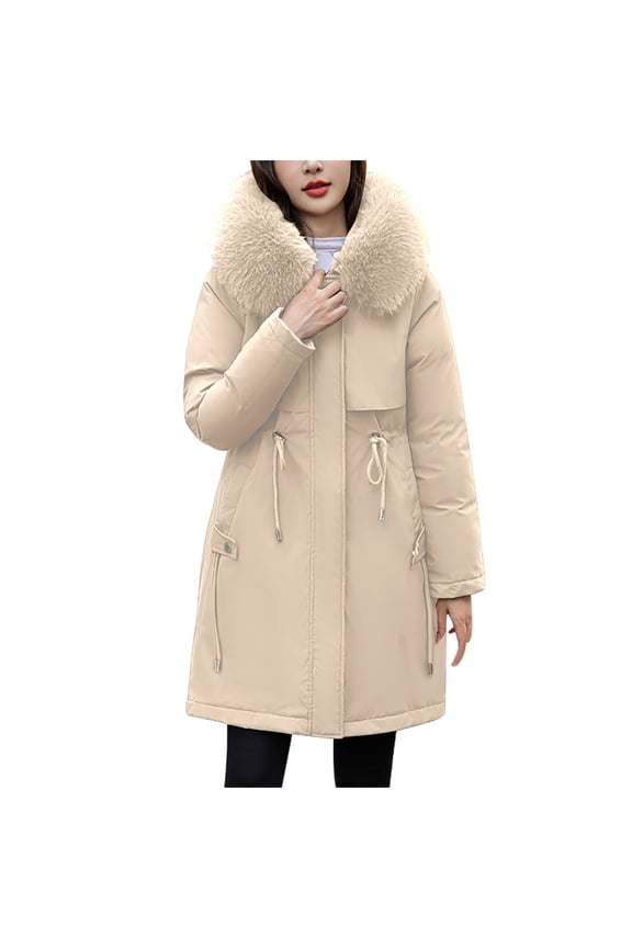 Women Womens Winter Coats 2024 Long Warm Puffer Jackets Heavy Parka Coat Thicken Padded Outwear Overcoats with Fur HoodWarm Pocket Coat Turn Down Collar Long Jacket Winter Down Parkas