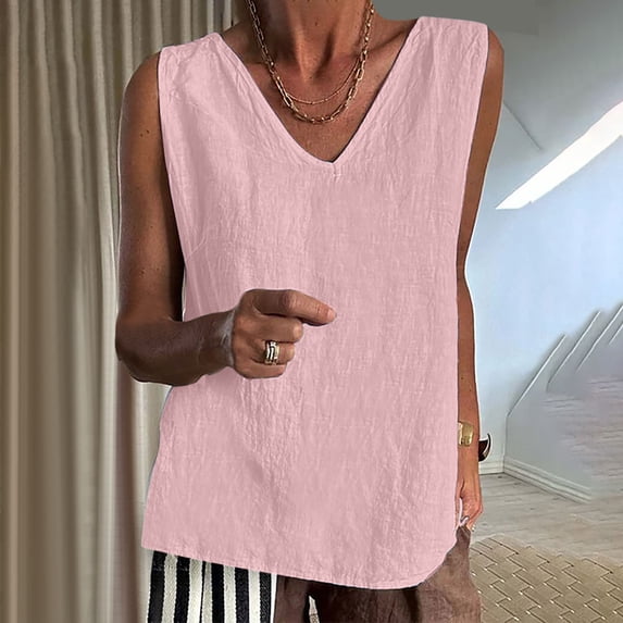 ZHUGeLI Women's Classic V-neck Collar Solid Color Sleeveless T-Shirt Tank Blouse Tops Up to 50% off Clearance