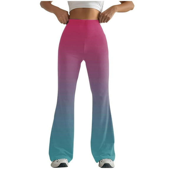 ZHUGeLI Women's Color Block Leggings Tight Hip-Hugging Retro Shaping Gradient Color Flared Pants Yoga Long Pants