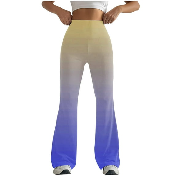 ZHUGeLI Women's Color Block Leggings Tight Hip-Hugging Retro Shaping Gradient Color Flared Pants Yoga Long Pants
