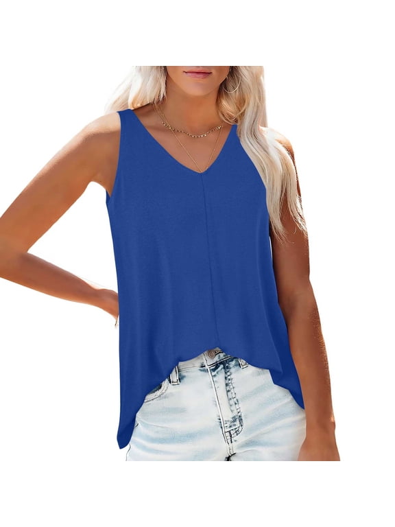 Women's Front And Back V Neck Flowing Summer Beach V Neck Tank Top Up to 50% off
