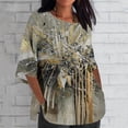 thumbnail image 1 of ZHUGeLI Women's Ladies Fashion Casual Cropped 3/4 Sleeve Printing Cotton Loose Shirt Blouse Top Up to 50% off Clearance, 1 of 5