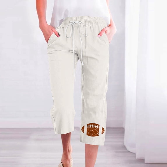 ZHUGeLI Women's Pants Cute Floral Print Capri Pants Women Summer Casual Cropped Pants Elastic Drawstring Waist Vacation Beach Pants Pocket Casual Loose Lightweigt Beach Trousers