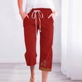 thumbnail image 1 of ZHUGeLI Women's Pants Lightweight Summer Pants Women Casual Cotton Linen Cropped Pants Elastic Waist Drawstring Ethnic Floral Capris Trousers Drawstring Capri Joggers Hiking Pants Lounge Pants, 1 of 4