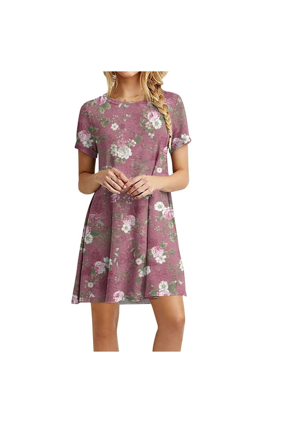 Women's Plus Size Dress Color Block Short Sleeve T Shirt Dress Casual Summer Dresses