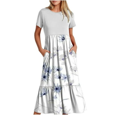 ZHUGeLI Women's Plus Size Rompers Fashion Printed Short Sleeve 2024 O-Neck Pocket Dress Casual Cocktail Dresses