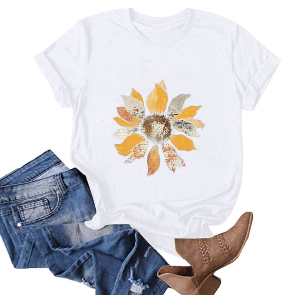 ZHUGeLI Women's Printed Round Neck Short Sleeved T-shirt Top Short Sleeved Round Neck Top/shirt Up to 50% off Clearance
