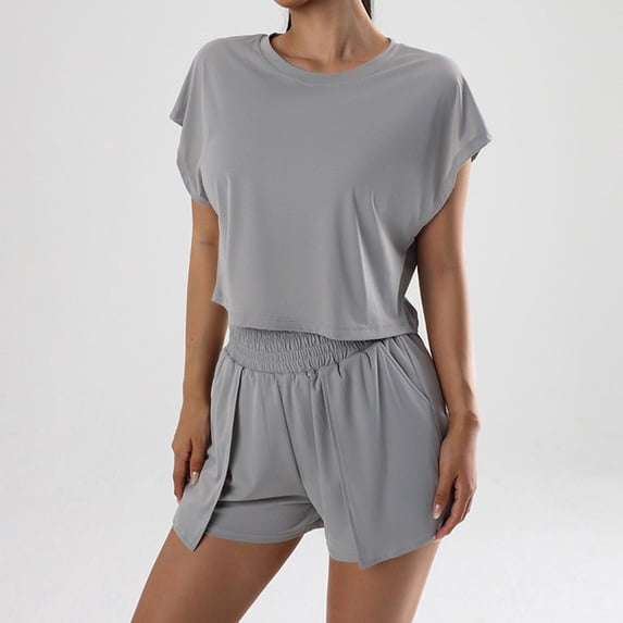 ZHUGeLI Women's Set Quick Drying Sleeveless Top Shorts Nude Casual Fitness Exercise Yoga Sleeveless V-neck Top/shirt Set Up to 50% off Clearance