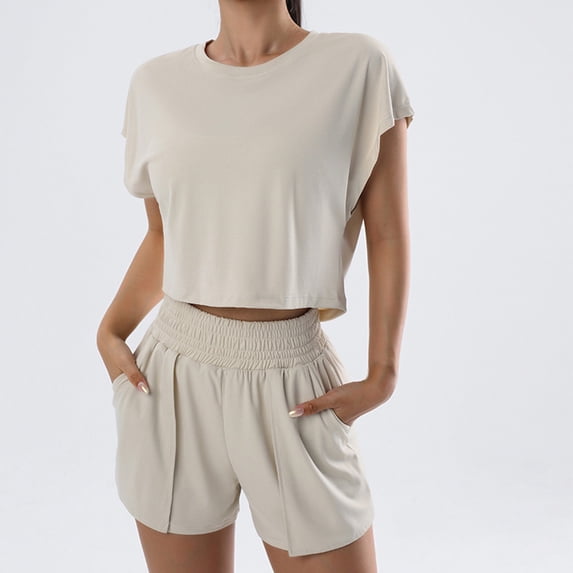 ZHUGeLI Women's Set Quick Drying Sleeveless Top Shorts Nude Casual Fitness Exercise Yoga Sleeveless V-neck Top/shirt Set Up to 50% off Clearance