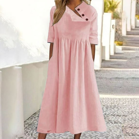 ZHUGeLI Women's Summer Casual Short Sleeve Crewneck Swing Dress Flowy Tiered Maxi Beach Dress with Pockets