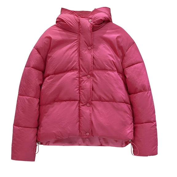 ZHUGeLI Women's Winter Coat Cropped Puffer Jacket Long Sleeve Zip Stand Collar Baggy Short Warm Down Coat with Pockets