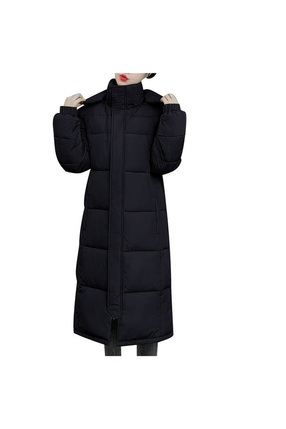 Women's Winter Over Knee Hooded Maxi Long Cotton Down Coat Thicken Warm Quilted Puffer Jackets Pockets Padded Outwear