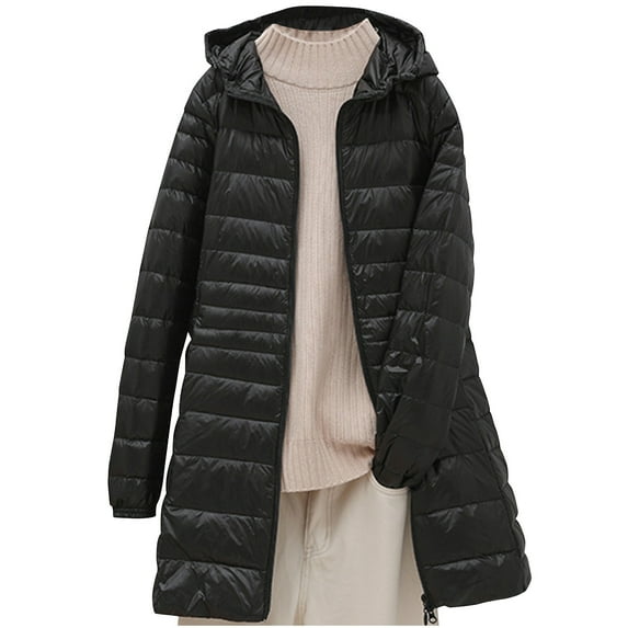 ZHUGeLI Women's Winter Warm Mid-Long Puffer Jacket Plus Size Water Resistant Quilted Jacket with Hood Zipper Packable Down Jacket