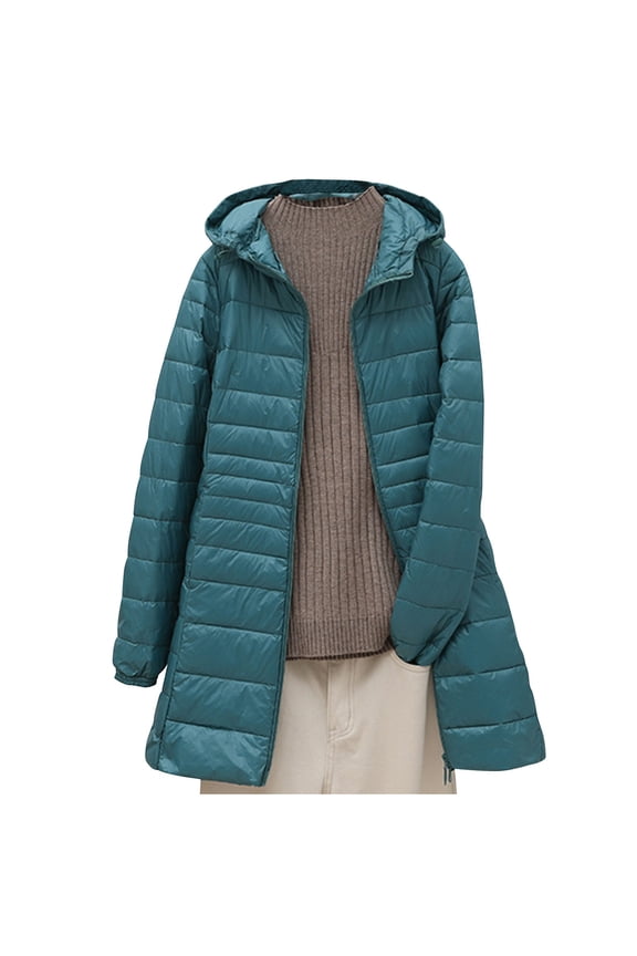 Women's Winter Warm Mid-Long Puffer Jacket Plus Size Water Resistant Quilted Jacket with Hood Zipper Packable Down Jacket