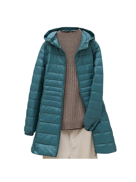 Women's Winter Warm Mid-Long Puffer Jacket Plus Size Water Resistant Quilted Jacket with Hood Zipper Packable Down Jacket