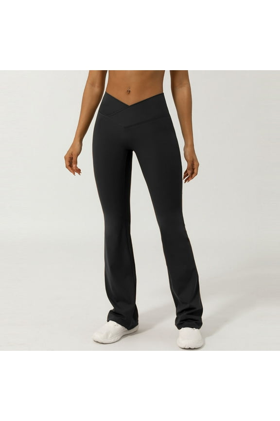 Womens Crossover Ribbed Flare Leggings High Waisted Bootcut Yoga Pants Tummy Control Gym Workout Gym Leggings