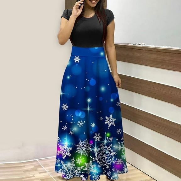 ZHUGeLI Womens Long & Short Sleeve Maxi Dress Floral Boho Print Casual Crewneck Tunic Dress Long High Waist Elastic Beach Dress