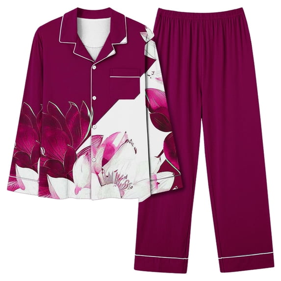 ZHUGeLI Womens Pajama Sets Long Sleeve T-Shirt Soft Button-Down Pjs Sleepwear And Wide Leg Pants Matching Lounge Sets