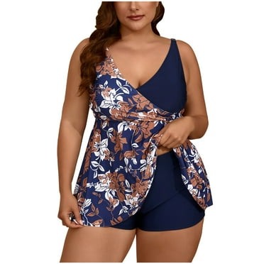 ZHUGeLI Womens Plus Size Swimsuit Tankini Set Two Piece Bathing Suit 2024 Summer Straps Swim Tank Top with Tummy Control Boy Shorts