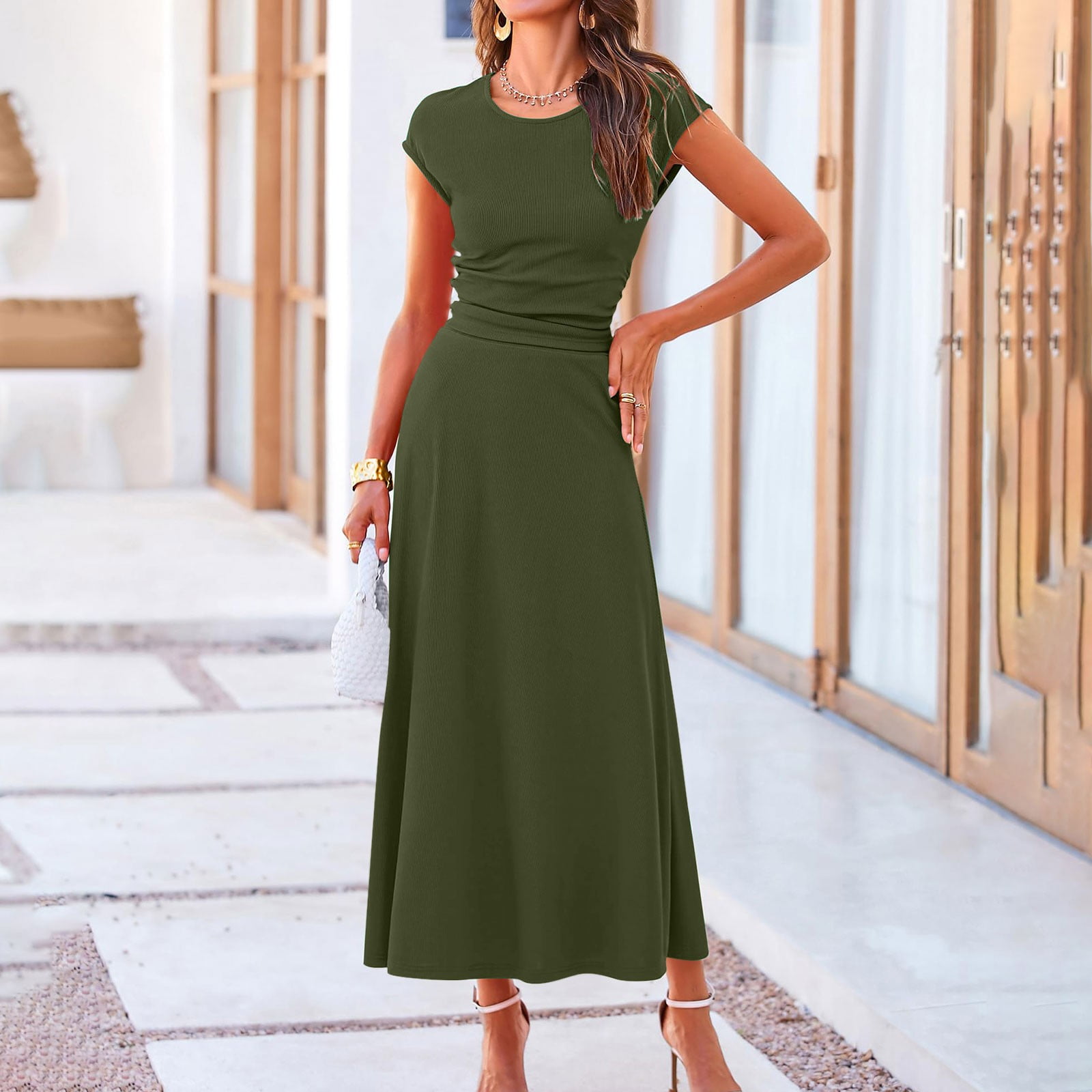 ZHUGeLI Womens Summer Dresses 2024 New Women's Set Dress Casual Hanging Solid Color Dress Dress Set Up to 50% off Clearance
