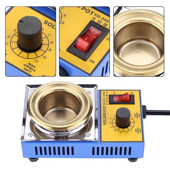 ZHUOPAI 150W Lead Free Solder Pot Soldering Desoldering Bath Titanium Plate 50mm 200-480 110V US Plug