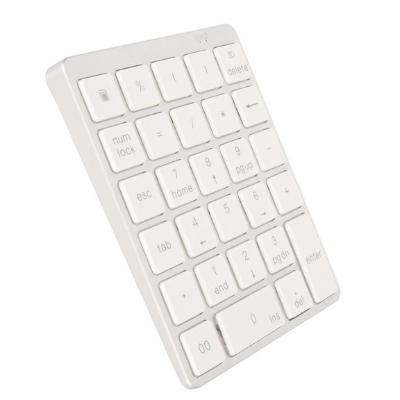 ZHUOPAI Dual Mode Wireless Bluetooth Numeric Pad 28 Keys Aluminum Alloy Ultra Thin Portable Mini USB Keypad for Numeric Data Entry Compatible with Android iOS Windows Desktop PC (Silvery White)