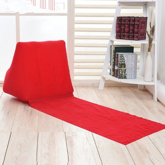 ZHUOPAI Household Inflatable Triangular Back Support Pillow Portable Folding Cushion Indoor Outdoor Versatile Moisture-Proof Mat for Beach Grass Travel and Relaxation, Red (54.3x18.9x18.9 Inches)