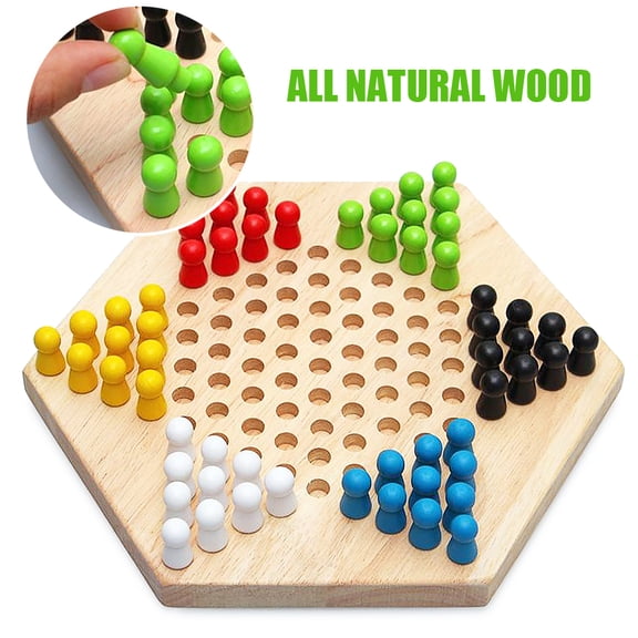 ZHUOPAI Portable Rubber Wood Chinese Checkers Strategy Board Game Set (9.3 x 8.1 inches / 23.7 x 20.7 cm)