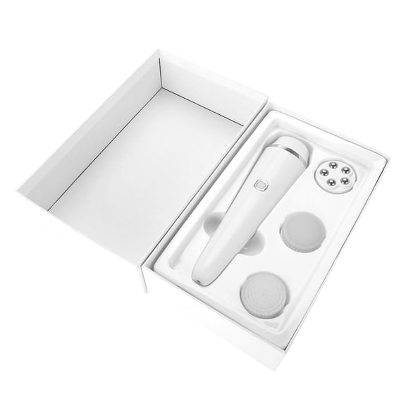 ZHUOPAI USB Electric Facial Cleansing Brush & Pore Extractor Tool for Skin Care (7.1 inches / 18 cm), Waterproof Rotating Face Scrubber Massager with Interchangeable Heads (10.1 oz), White