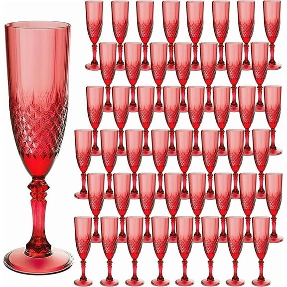 ZHURUININ 7oz Reusable Plastic Champagne Flutes Dark Red48Pack