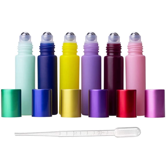 ZHUSTORE 6Pcs 10ml(1/3oz) Travel Portable Leakproof Glass Roll-On Bottles with Steel Roller Balls Essential Oil Massage Tube Sample Vial Container for Perfume Aromatherapy Oils, 1Pc 2ml Dropper