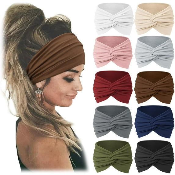 ZHUYING 10 PCS Wide Headbands for Women-Headbands for Women African Wide Hair Wrap Extra Turban Head Bands for Lady Large Sport Workout Stretch Non-slip Big Hair Bands