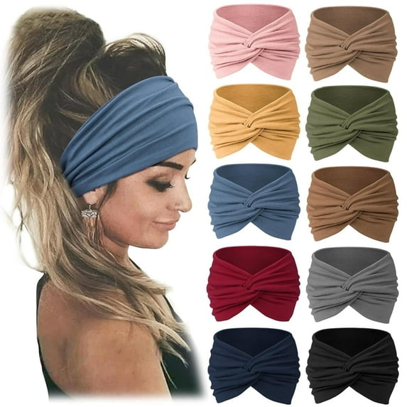 ZHUYING 10 PCS Wide Headbands for Women-Headbands for Women African Wide Hair Wrap Extra Turban Head Bands for Lady Large Sport Workout Stretch Non-slip Big Hair Bands