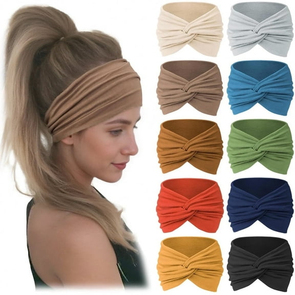 ZHUYING 10 PCS Wide Headbands for Women-Women Headbands African Wide Hair Wrap Extra Turban Head Bands for Lady Large Sport Workout Stretch Non-slip Big Hair Bands