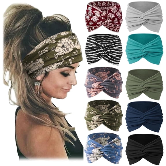 ZHUYING 10 PCS Wide Headbands for Women-Women Headbands African Wide Hair Wrap Extra Turban Head Bands for Lady Large Sport Workout Stretch Non-slip Big Hair Bands