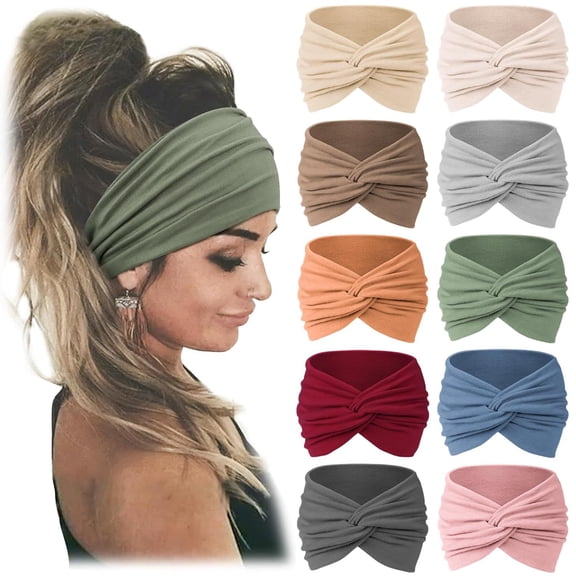 ZHUYING 10 Pcs Wide Headbands for Women-Women Headbands African Wide Hair Wrap Extra Turban Head Bands for Lady Large Sport Workout Stretch Non-Slip Big Hair Bands