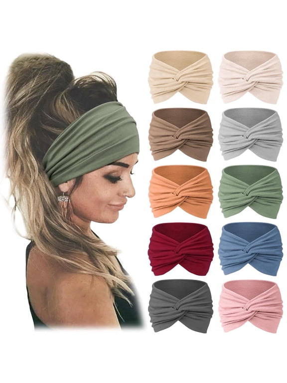 10 Pcs Wide Headbands for Women-Women Headbands African Wide Hair Wrap Extra Turban Head Bands for Lady Large Sport Workout Stretch Non-Slip Big Hair Bands