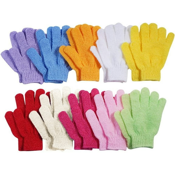 ZHUYING 10 Pairs Exfoliating Gloves,Made of 100% Nylon,10 Colors Double Sided Exfoliating Gloves for Beauty Spa Massage Skin Shower Body Scrubber Bathing Accessories
