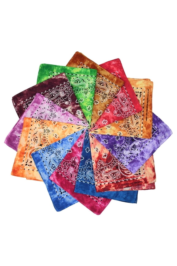 Novelty Headband Cowboy Headwraps Cotton Bandana Paisley Print Multicolor 12 Pack
