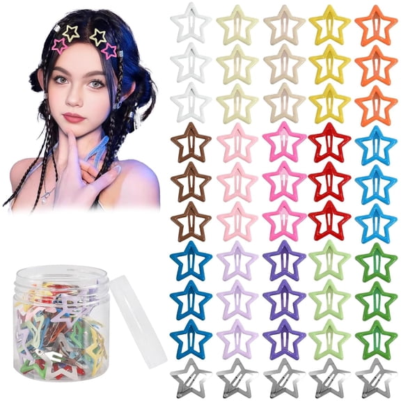 ZHUYING 100pcs 1.57"Star Hair Clips 2000s Y2K Snap Hair Barrettes Non Slip Star Hair Accessories Silver Metal Hair Clips for Girls Women