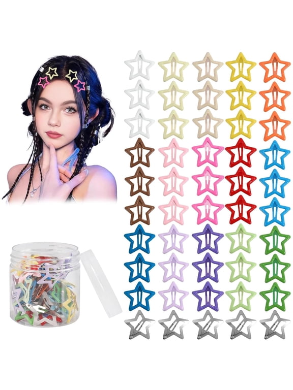 100pcs 1.57"Star Hair Clips 2000s Y2K Snap Hair Barrettes Non Slip Star Hair Accessories Silver Metal Hair Clips for Girls Women