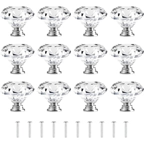 ZHUYING 12 pack Drawer Knobs Diamond Shaped Crystal Glass 30mm Cabinet Knobs Pull Handles (Silver)