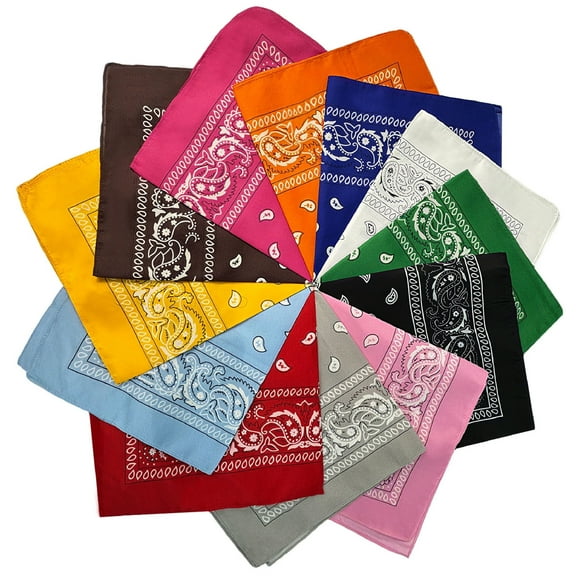 ZHUYING 12 Pcs Bandanas Multi-Purpose Bandanas Paisley Cowboy Polyester Headbands 22x22 inch