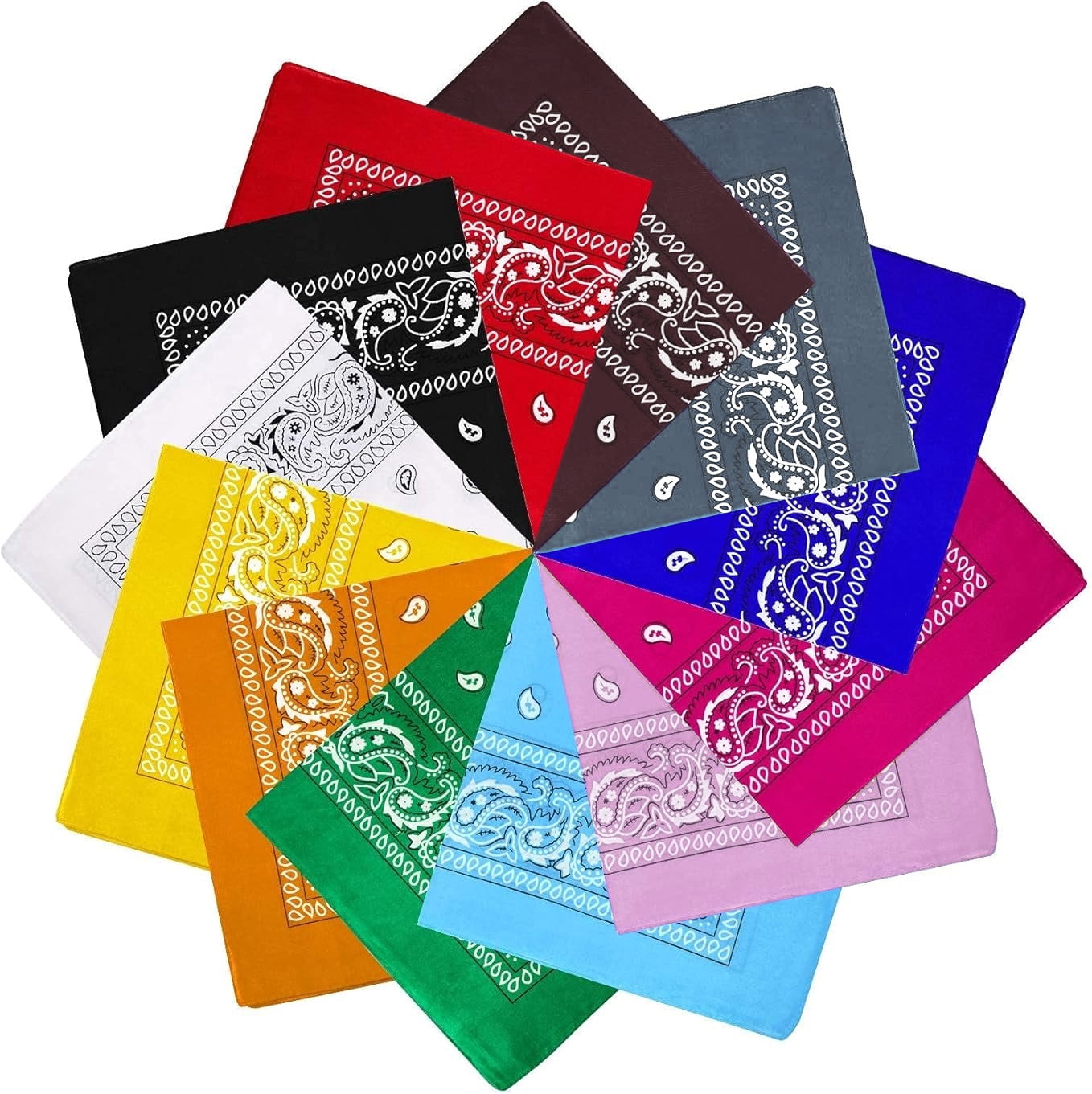 ZHUYING 12 Pcs 100% Cotton 22" x 22" Large Bandanas for Men & Women, Multi-Purpose Bandana Headbands, Square Head Scarf