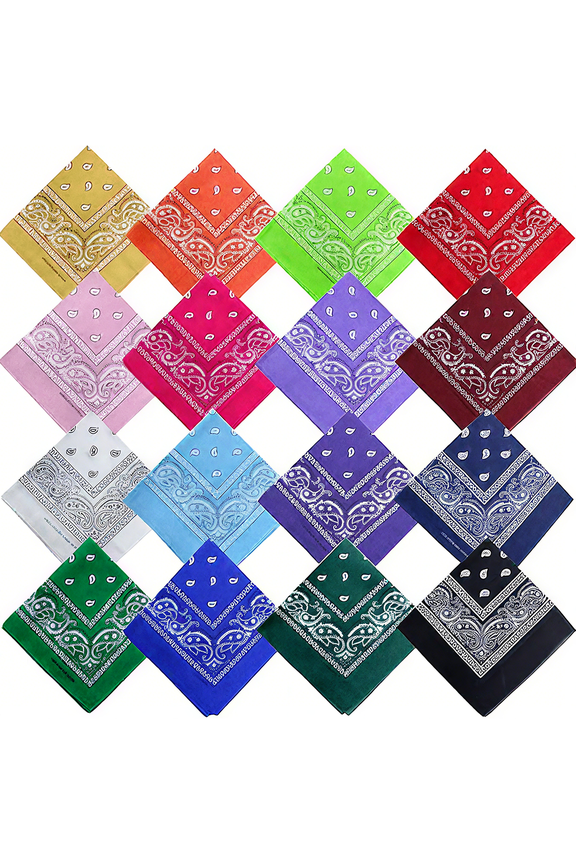 16PCS Bandanas Unisex Paisley Bandanas Bulk Multi-Purpose Headband Cowboy Head Wrap