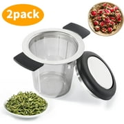 ZHUYING 2 PACK Tea Strainers for Loose Tea, Stainless Steel Loose Leaf Tea Steeper Strainer with Heat-Resistant Silicone Handle, Extra Fine Mesh Tea Ball Infusers for Hanging on Mugs Cups