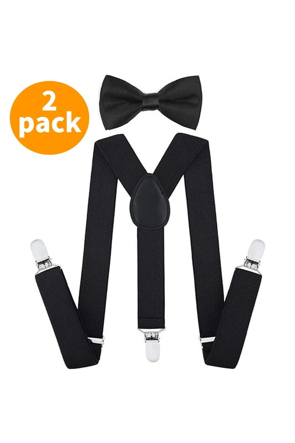 2 pack Child Kids Suspenders Bowtie Set - Adjustable Suspender Set for Boys and Girls
