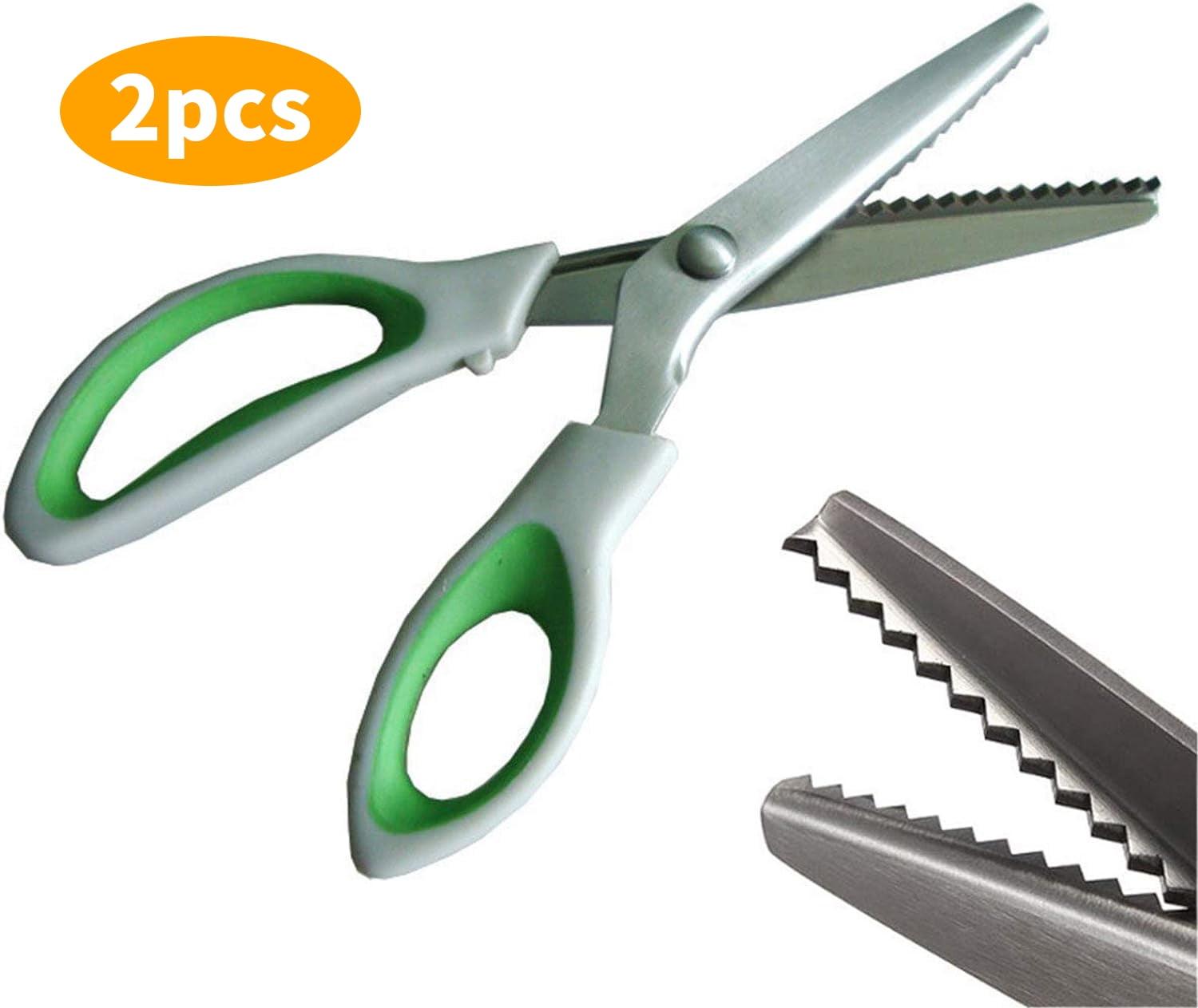 ZHUYING 2 pack Green Pinking Shears Comfort Grips Crafts Zig Zag Cut Sewing Scissors,Professional Handheld Dressmaking